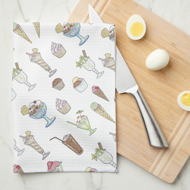 Ice Cream Sundae Collage Tea Towel (Quarter Fold)