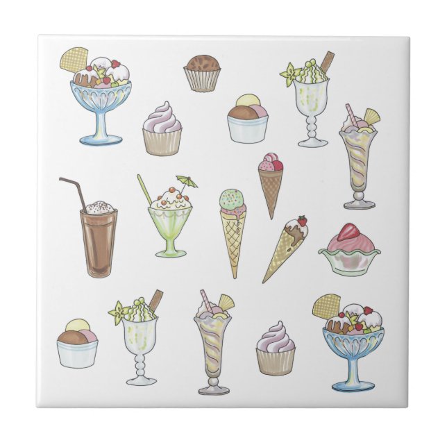 Ice Cream Sundae Collage White Ceramic Tile (Front)