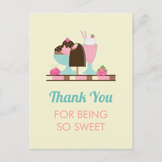 Ice Cream Sundae DeliciousTreats Party Thank You Postcard (Front)