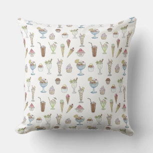 Ice Cream Sundae Desserts Pattern White Cushion