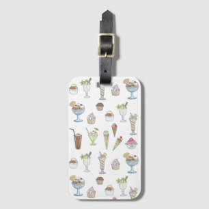 Ice Cream Sundae Desserts Pattern White Luggage Tag