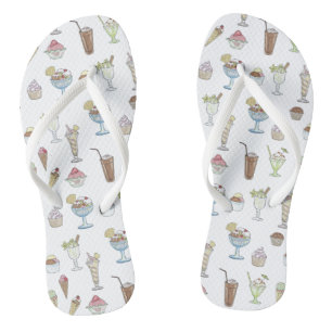 Ice Cream Sundae Desserts Pattern White Thongs