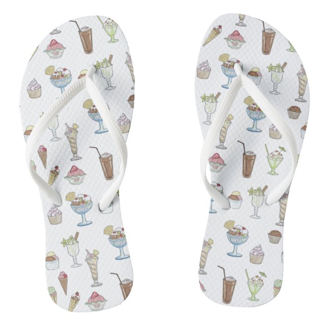 Ice Cream Sundae Desserts Pattern White Thongs (Footbed)