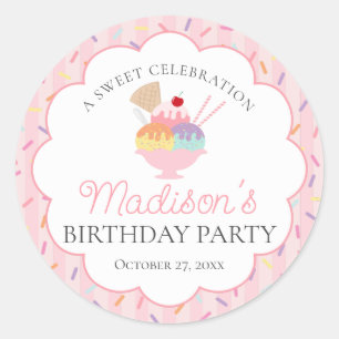 Ice Cream Sundae Heres the Scoop Sweet Birthday Classic Round Sticker