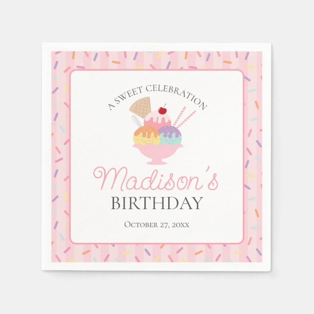 Ice Cream Sundae Heres the Scoop Sweet Birthday Napkin (Front)