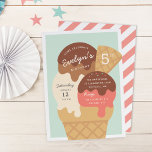 Ice Cream Sundae Kids Birthday Party Invitation<br><div class="desc">Chill out with these cute ice cream themed party invitations for your little one's birthday party. Fun summer design in a soft muted colour palette features scoops of chocolate, vanilla, and strawberry ice cream in a waffle cone topped with chocolate syrup and sprinkles. Personalise with your party details inscribed on...</div>
