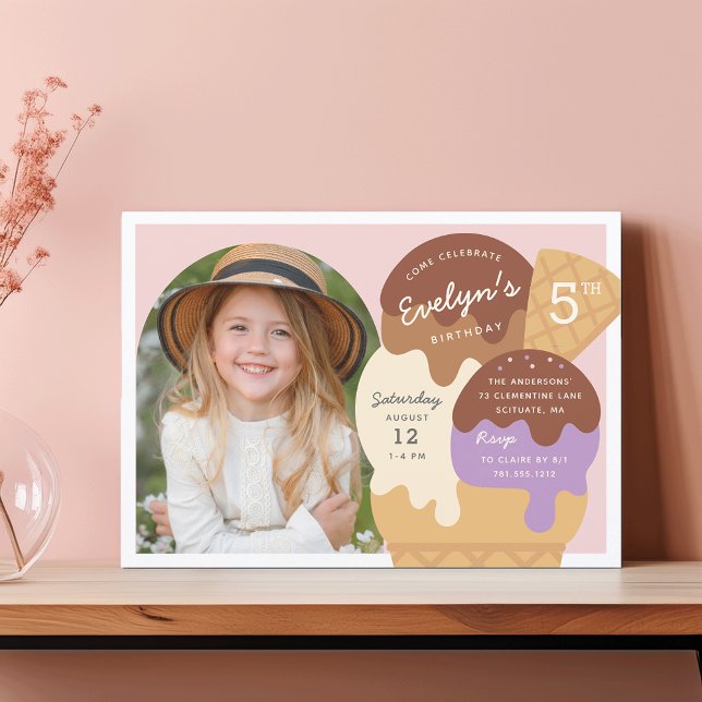 Ice Cream Sundae Kids Birthday Party Photo Invitation (Creator Uploaded)