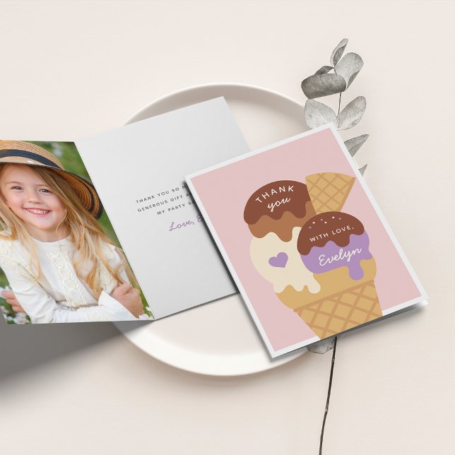 Ice Cream Sundae Kids Birthday Thank You Card (Creator Uploaded)