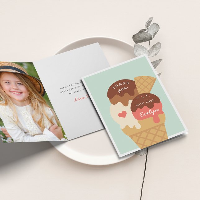 Ice Cream Sundae Kids Birthday Thank You Card (Creator Uploaded)
