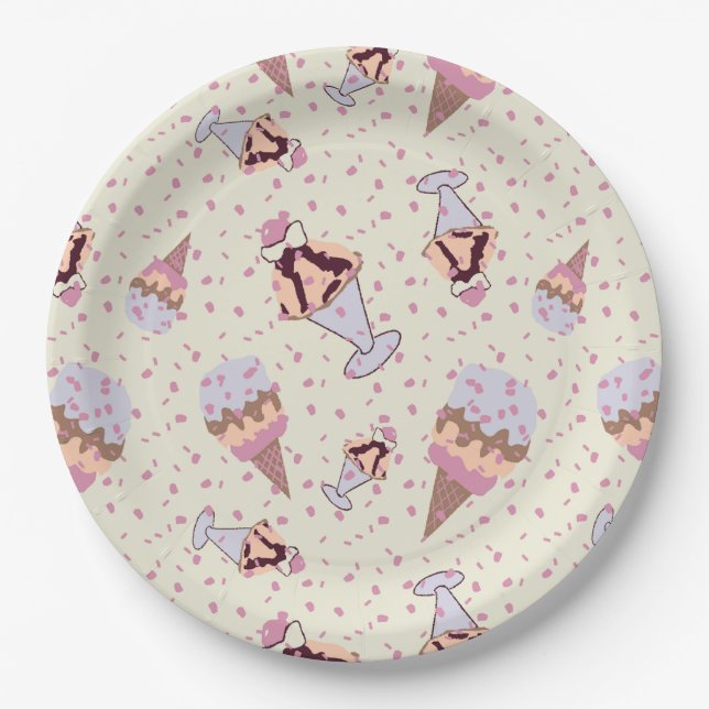 Ice Cream Sundae Pastel Summer Pattern Paper Plate (Front)