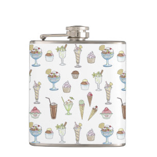Ice Cream Sundae Pattern White Hip Flask