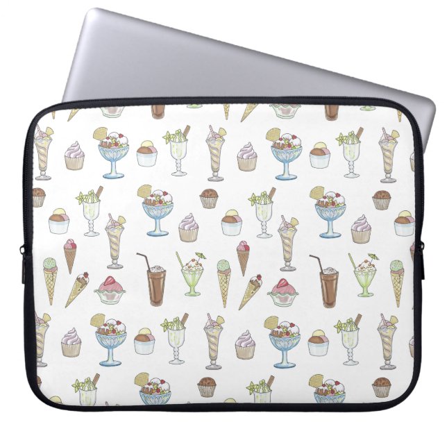 Ice Cream Sundae Pattern White Laptop Sleeve (Front)
