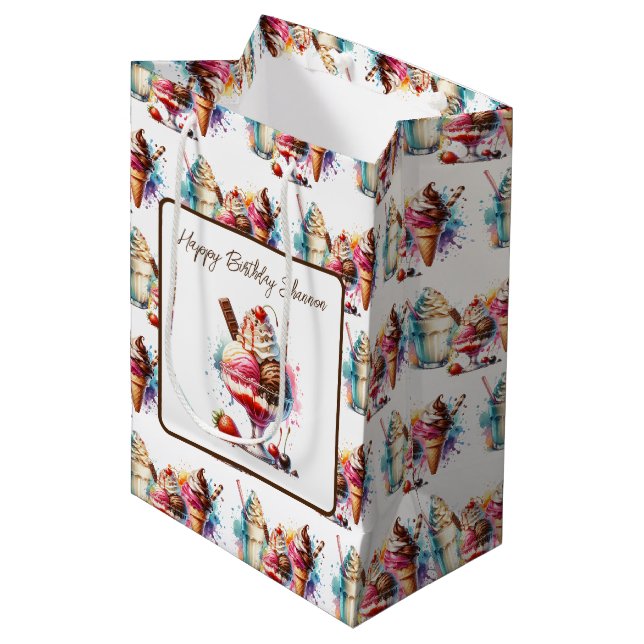  Ice Cream Sundae Personalised Birthday Medium Gift Bag (Front Angled)
