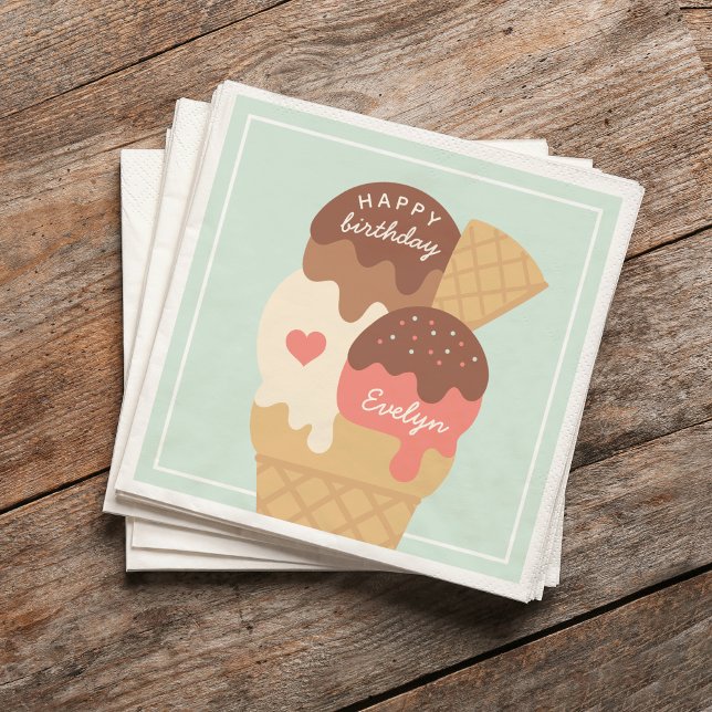 Ice Cream Sundae Personalised Kids Birthday Party Napkin (Creator Uploaded)