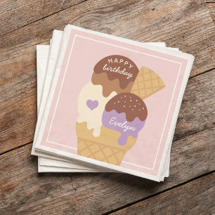 Ice Cream Sundae Personalised Kids Birthday Party Napkin