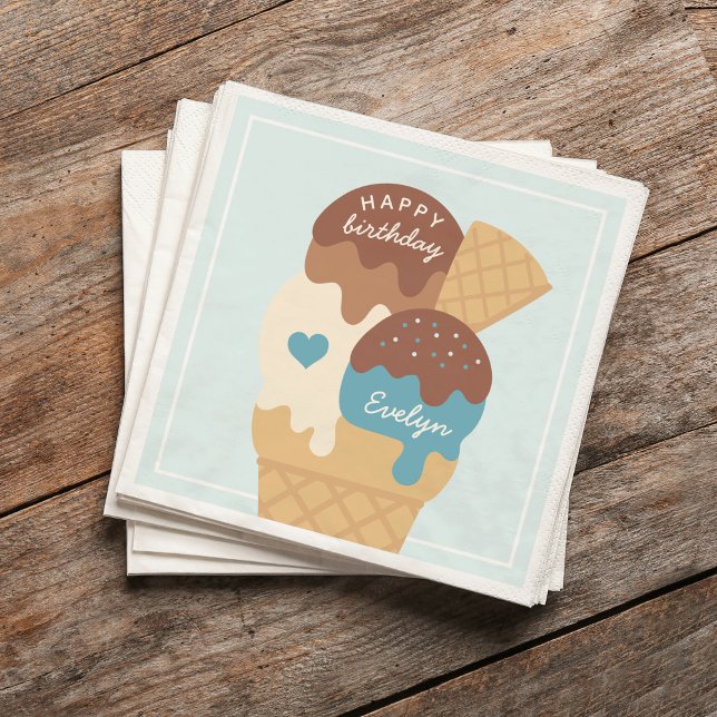 Ice Cream Sundae Personalised Kids Birthday Party Napkin (Creator Uploaded)
