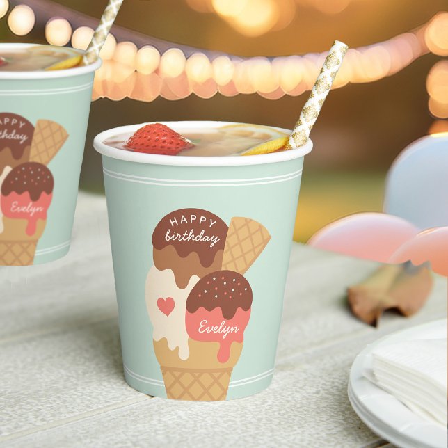 Ice Cream Sundae Personalised Kids Birthday Party Paper Cups (Creator Uploaded)