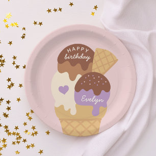 Ice Cream Sundae Personalised Kids Birthday Party Paper Plate