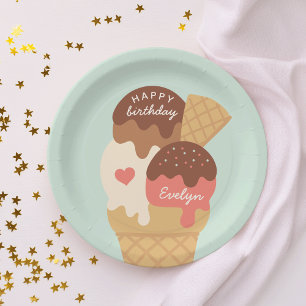Ice Cream Sundae Personalised Kids Birthday Party Paper Plate