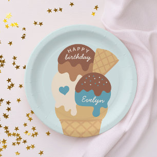 Ice Cream Sundae Personalised Kids Birthday Party Paper Plate