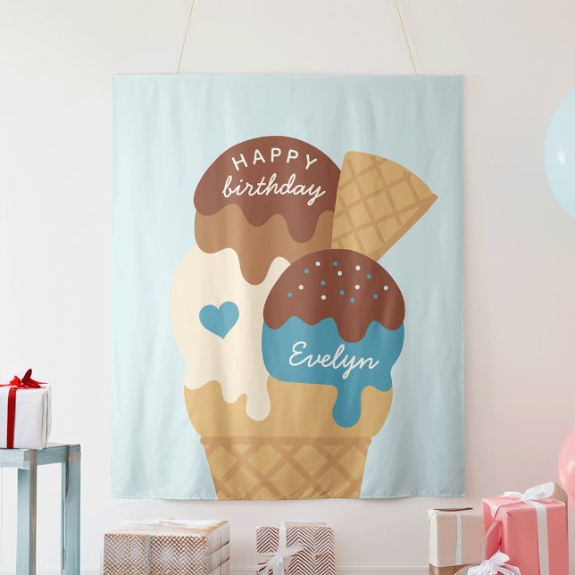 Ice Cream Sundae Personalised Kids Birthday Party Tapestry (Creator Uploaded)