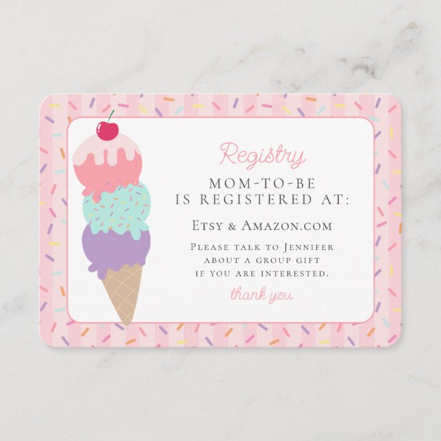 Ice Cream Sundae Scooped Up Bridal Shower Registry Enclosure Card (Front)