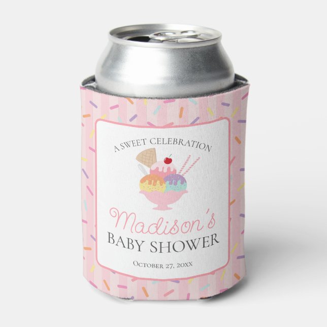 Ice Cream Sundae Sprinkled Sweet Baby Shower Favou Can Cooler (Can Front)