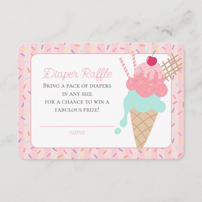 Ice Cream Sundae Sprinkled With Love Diaper Raffle Enclosure Card (Front)