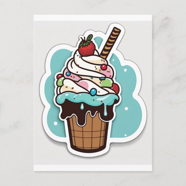 Ice cream sundae sticker postcard (Front)