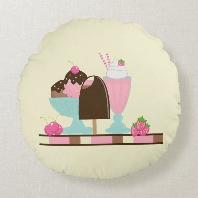 Ice Cream Sundae Summery Treats Round Cushion (Front)