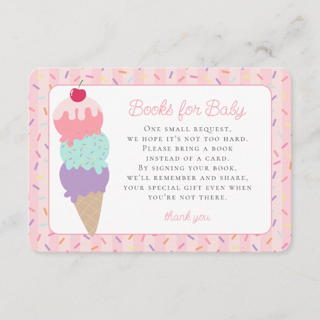 Ice Cream Sundae Sweet Books for Baby Sprinkle Enclosure Card (Front)
