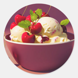 Ice cream sundae with cherries and syrup classic round sticker