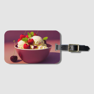 Ice cream sundae with cherries and syrup luggage tag
