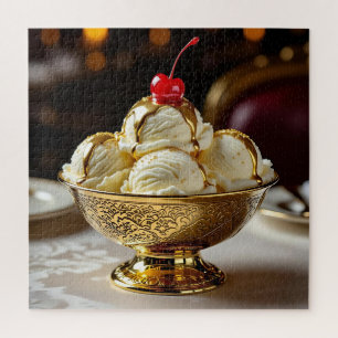 Ice Cream Sundae with Gold Syrup Blank Jigsaw Puzzle