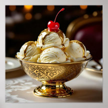 Ice Cream Sundae with Gold Syrup Blank