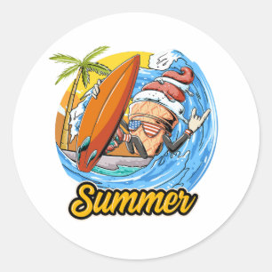 ice cream surfing on summer beach classic round sticker