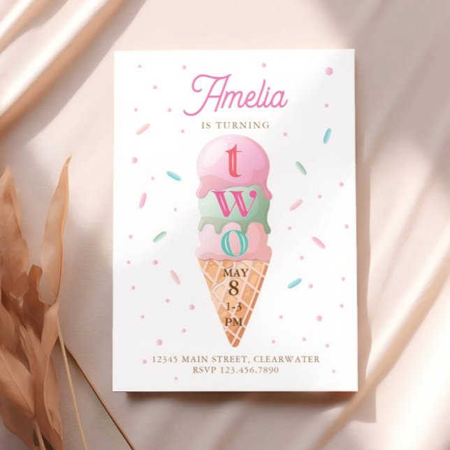 Ice Cream Sweet 2nd Birthday Party Invitation (Creator Uploaded)