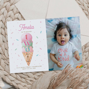 Ice Cream Sweet 2nd Birthday Party Photo Invitation