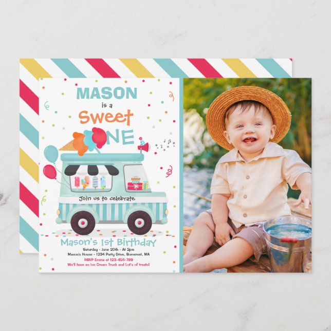 Ice Cream Sweet Birthday Ice Cream Truck Invitatio Invitation (Front/Back)