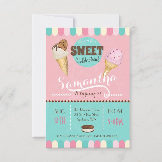 Ice Cream Sweet Birthday Party Invite (Front)