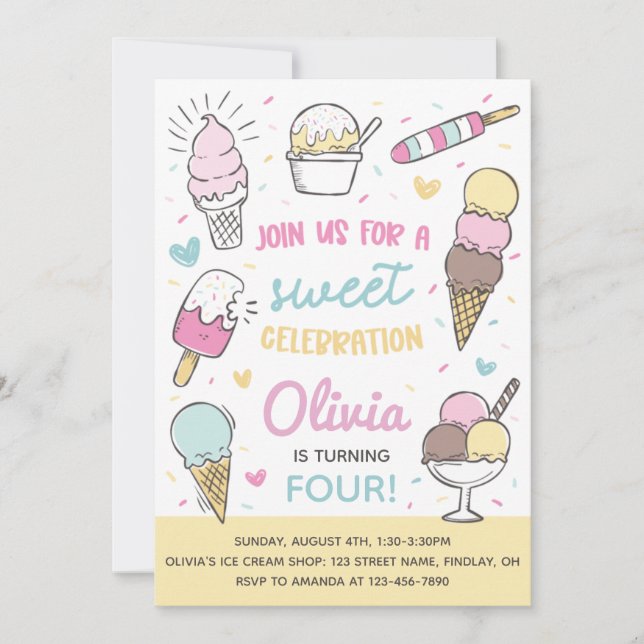 Ice Cream Sweet Celebration Birthday Party Any Age Invitation (Front)