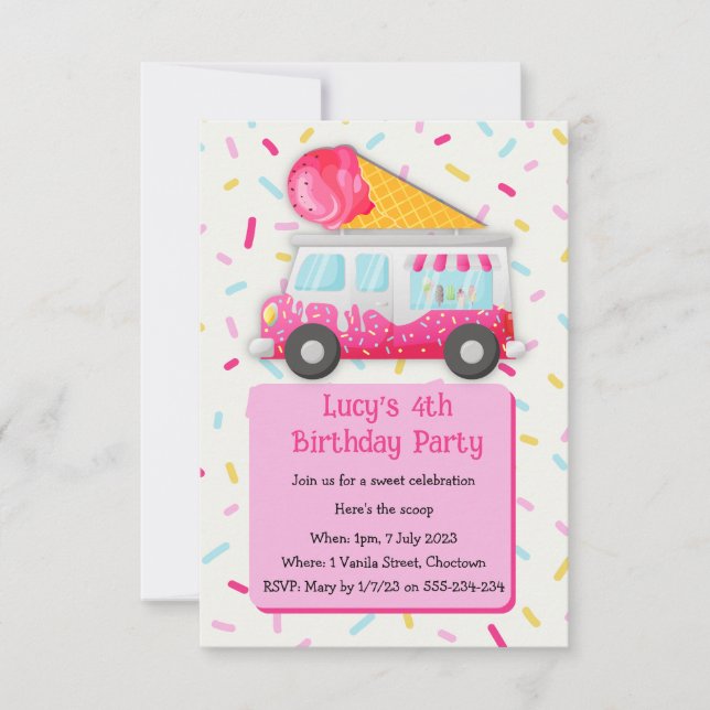 Ice cream, sweet celebration birthday party invite (Front)