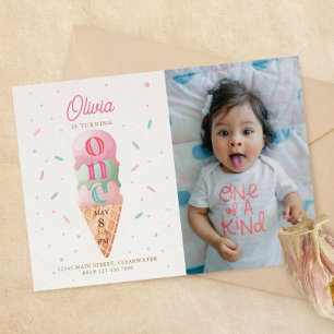 Ice Cream Sweet One Birthday Party Photo Invitation