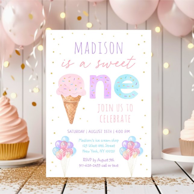 Ice Cream Sweet One First Birthday Invitation (Creator Uploaded)