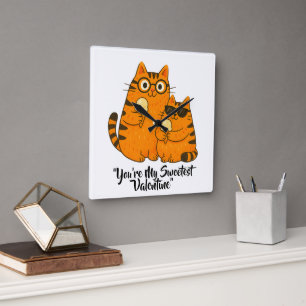 Ice Cream Sweetheart Cats Square Wall Clock
