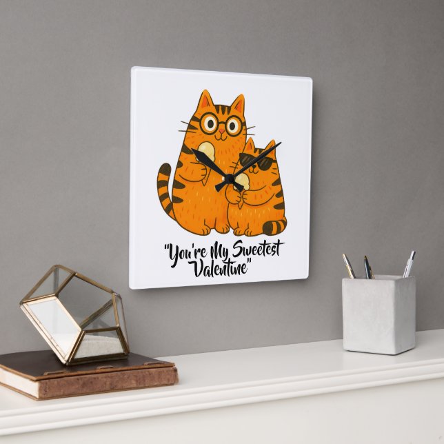 Ice Cream Sweetheart Cats Square Wall Clock (Office)