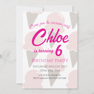 Ice Cream Swirls Strawberry pink Invitation