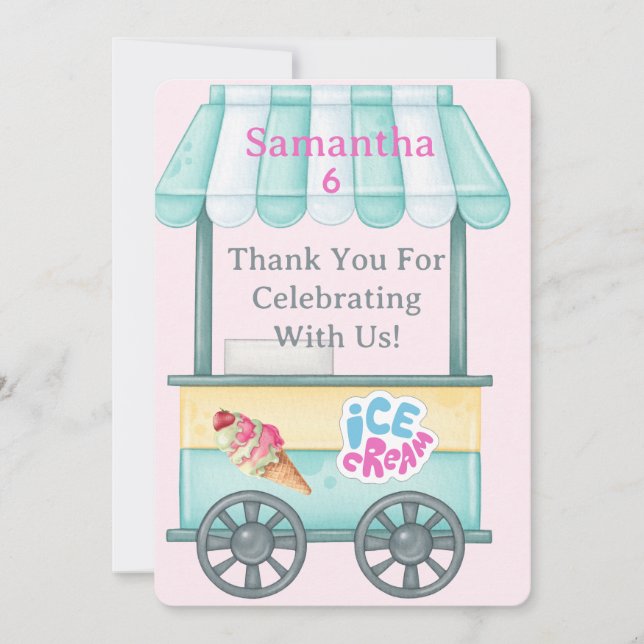 Ice Cream Thank You Card, Samantha Birthday Thank  (Front)