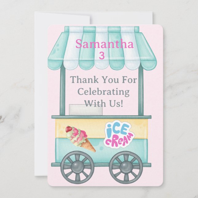 Ice Cream Thank You Card, Samantha Birthday Thank  (Front)
