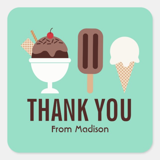 Ice Cream Thank You Square Sticker (Front)